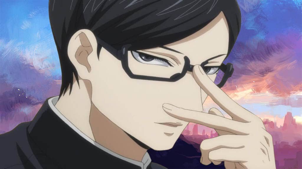 flirtatious anime protagonist with glasses  Playground AI